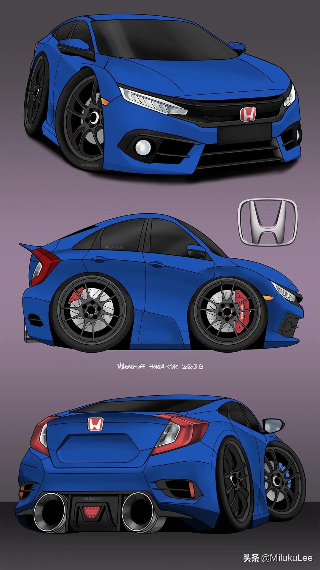 本田##懂车帝思域车友圈#q版车,思域三视图__懂车帝