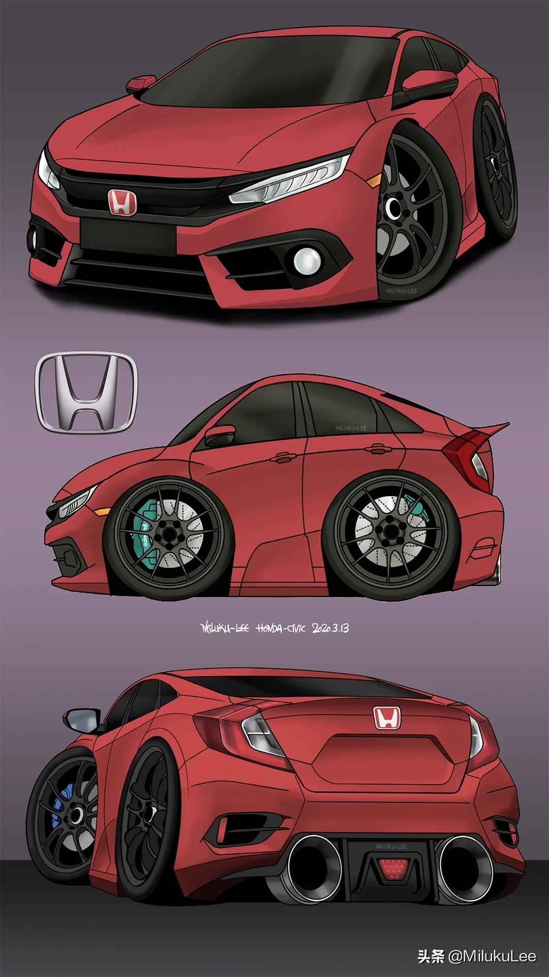 本田##懂车帝思域车友圈#q版车,思域三视图__懂车帝