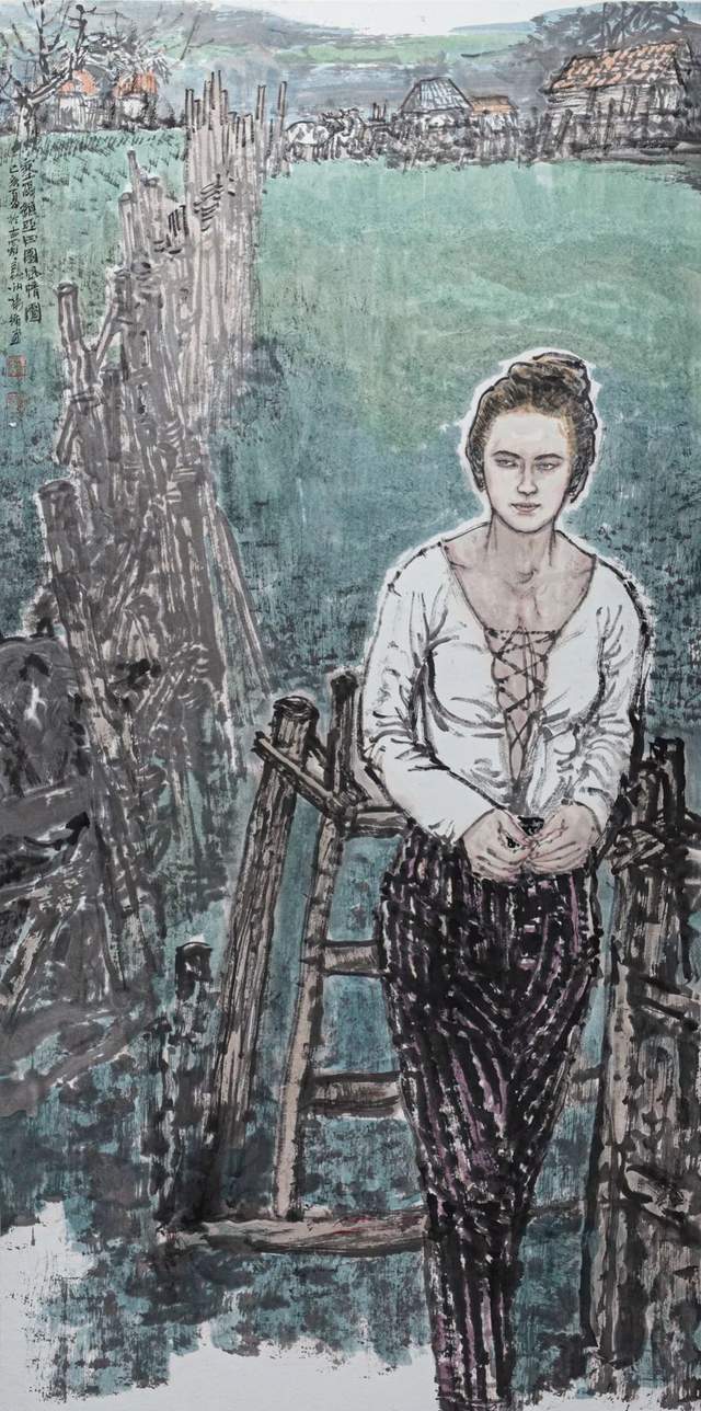 杨循 《塞尔维亚田园风情》中国画 136cm×68cm