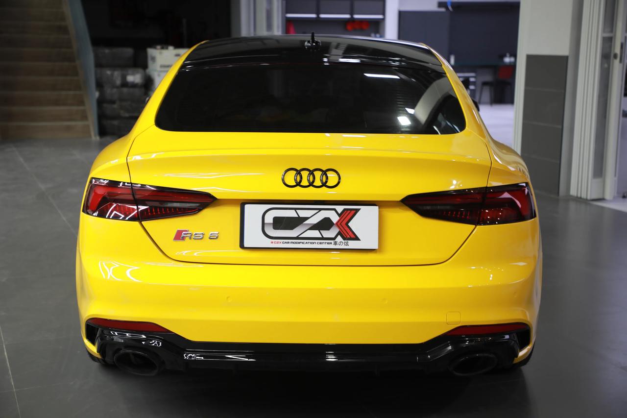 奥迪a5改色贴膜 秃鹰pet葵花黄完工 效果展示 全车保留两