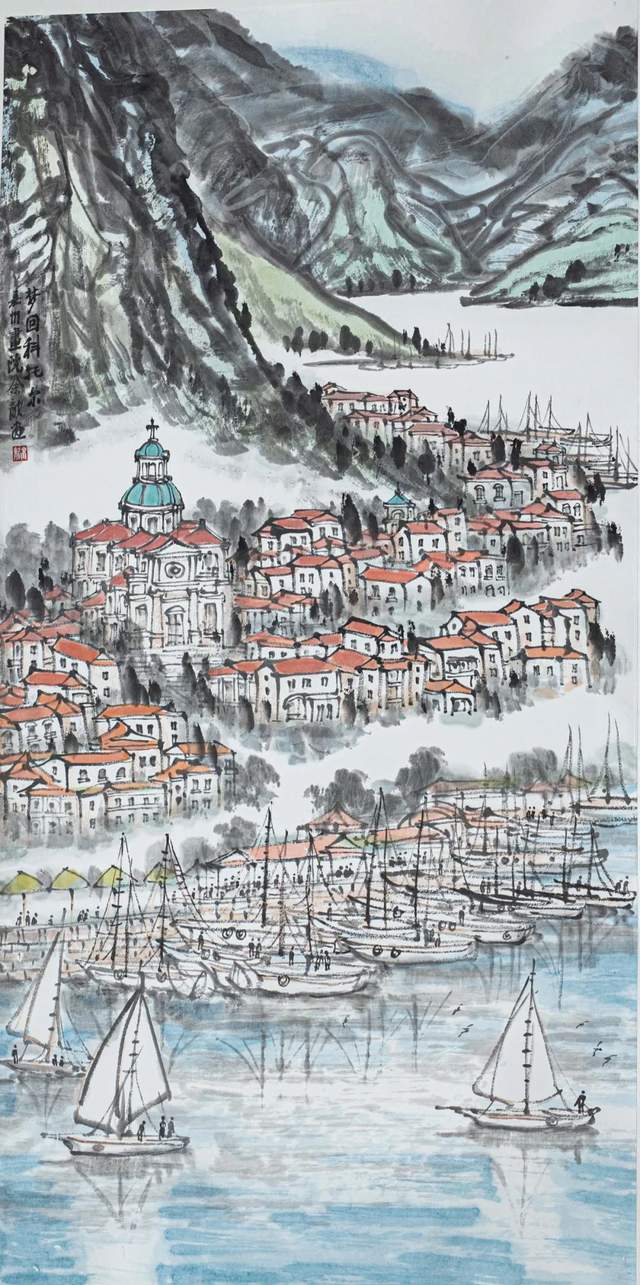 余龙 《梦回科托尔》中国画 136cm×68cm