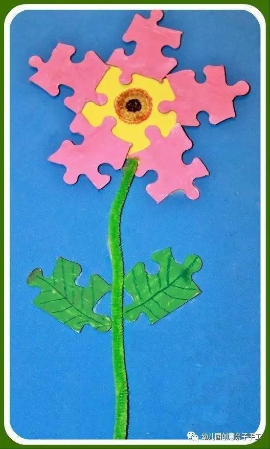 幼儿园手工作品废物拼图(益智类手工制作幼儿园拼图)