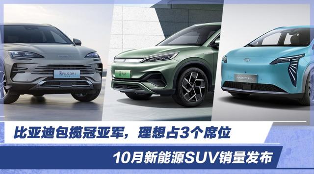 比亚迪包揽冠亚军，理想占3个席位，10月新能源SUV销量发布