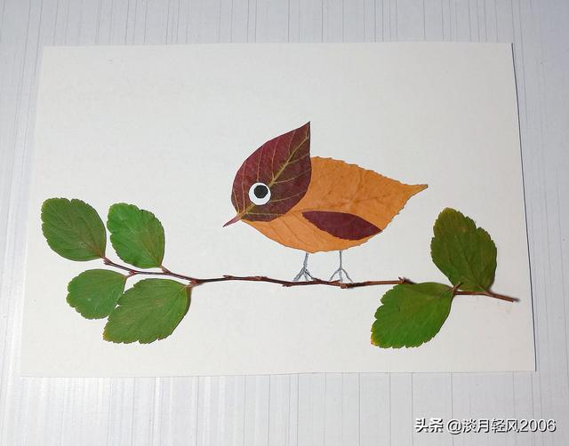小学生叶子贴画树叶画小鸟(树叶贴画简单幼儿园小鸟)_手工miao