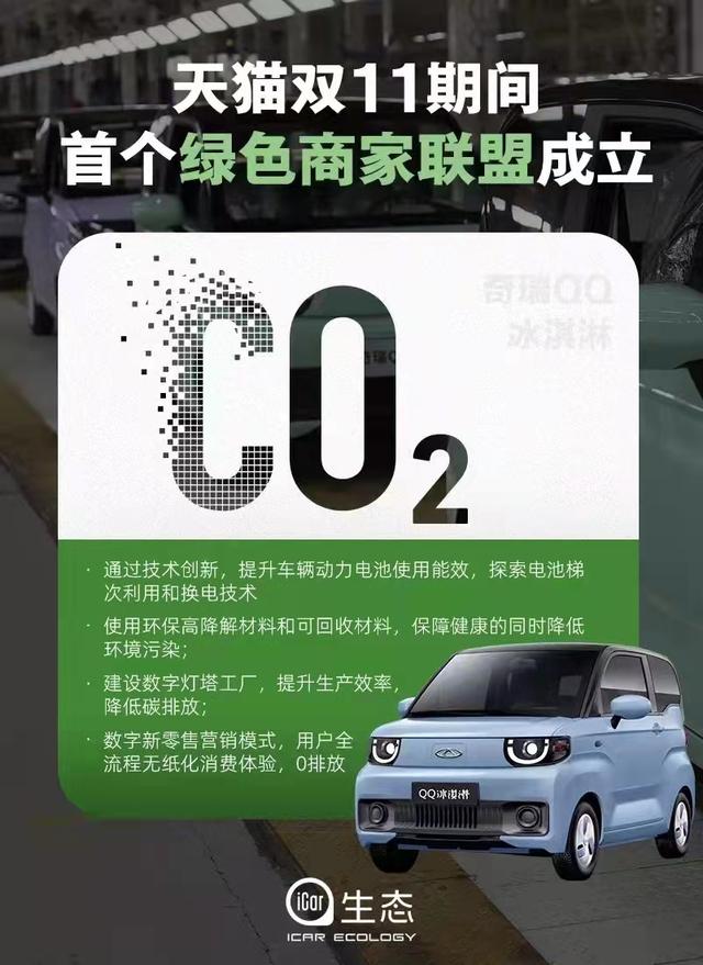 奇瑞QQ冰淇淋加入天猫“绿色商业联盟” 共建绿色可持续商业生态