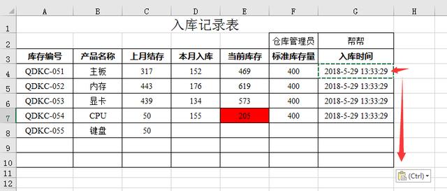 库存表必备设置技巧，安全库存提醒，自动记录入库时间