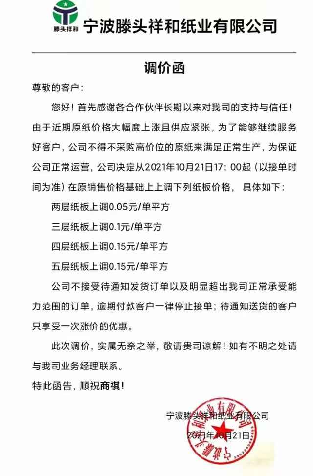 山鹰再发涨价函，第六轮涨价已经开始，下单前重新询价已成常态