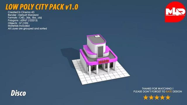 C4D模型盛宴，送C4D城市建筑模型素材，低多面体模型