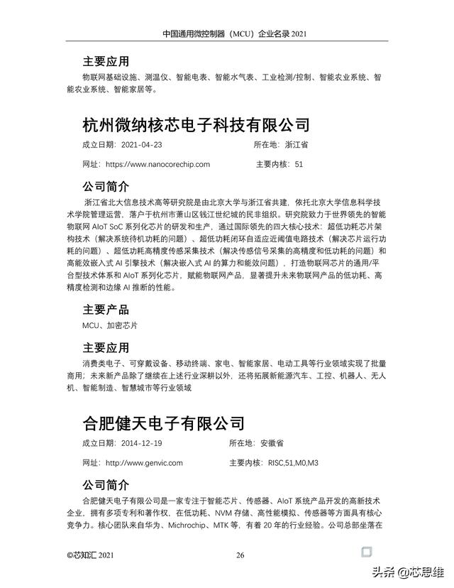 中国通用微控制器(MCU)企业名录 2021