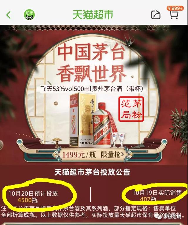 天猫超市茅台连续放量3天，1499元飞天茅台酒和精品加量