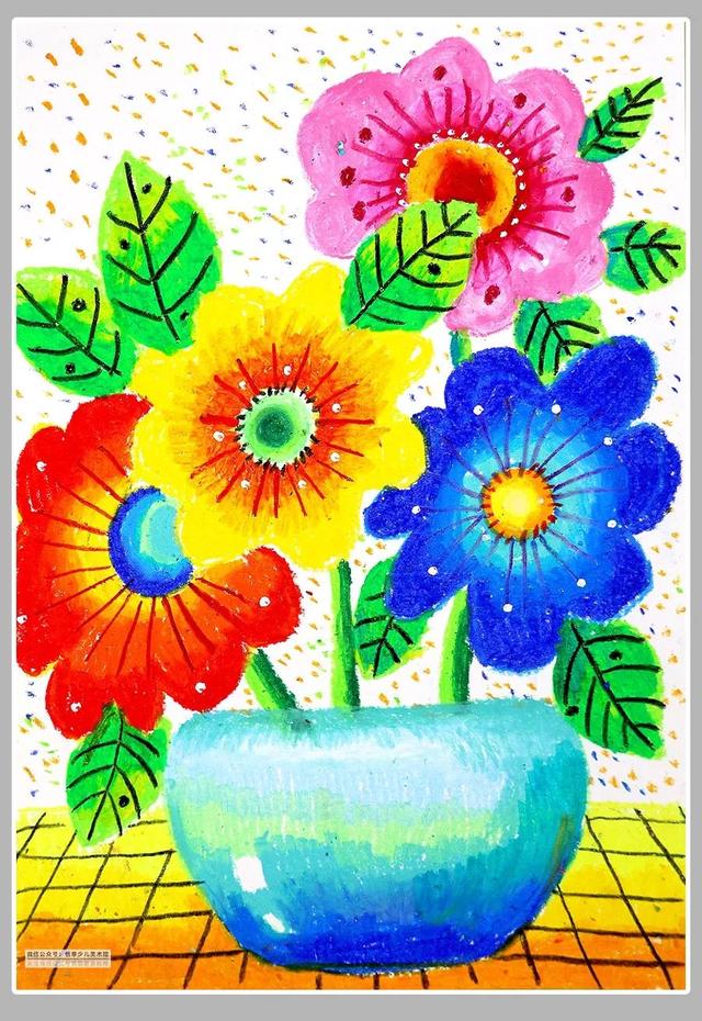 油画棒儿童画的步骤,油画棒擦揉技法之牡丹花开