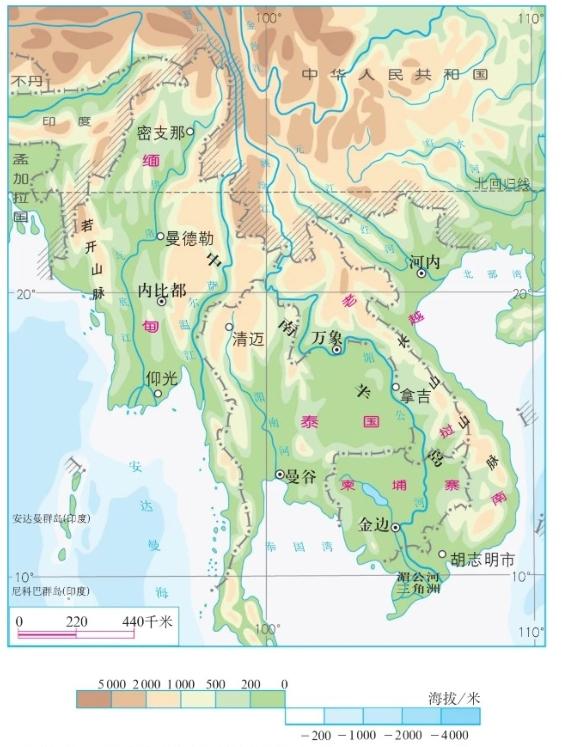 东南亚地形图放大图片