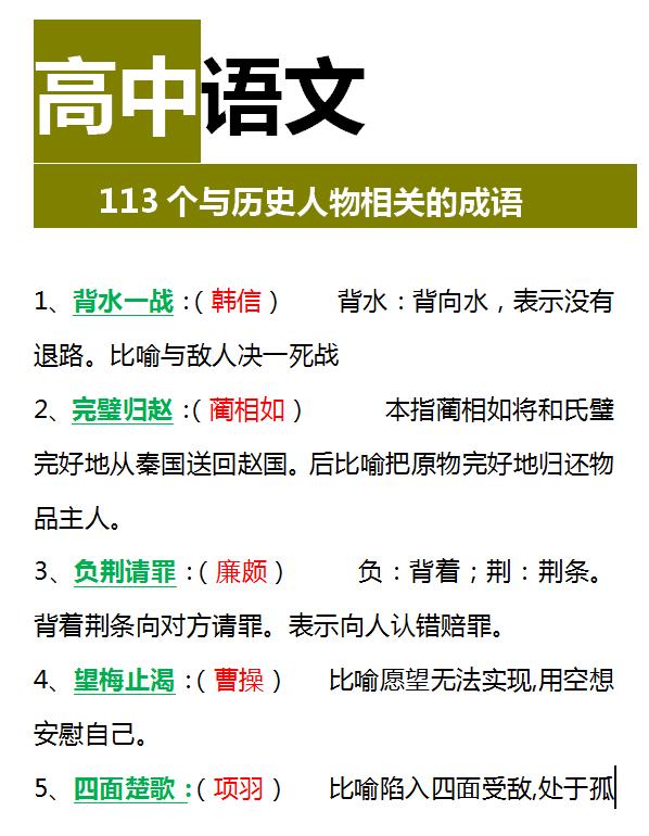 高考语文，113个和历史人物有关的成语，逆袭语文130+