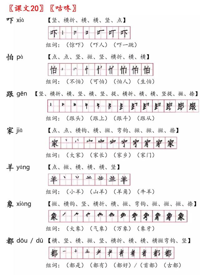 音的筆順一年級人教版語文下冊生字筆順組詞帶拼音