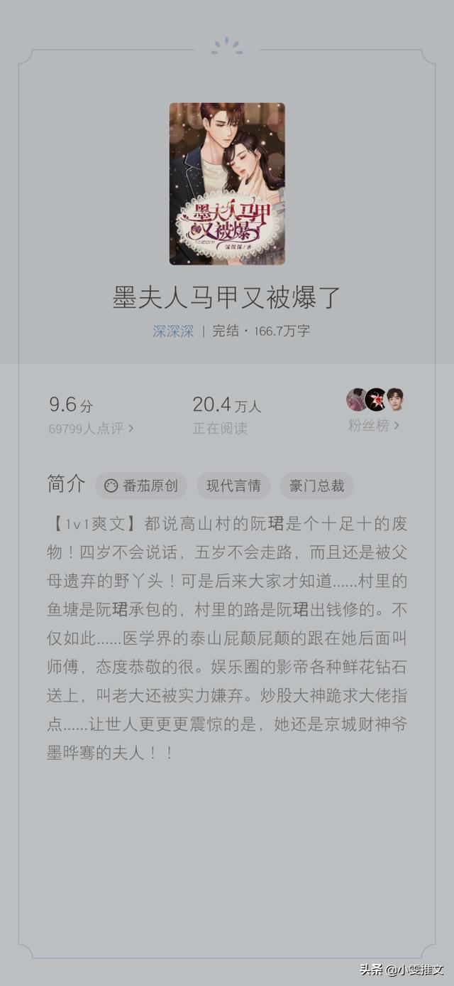 马甲超多的文《重生大佬：大小姐她美炸了》《我家三爷超宠的》