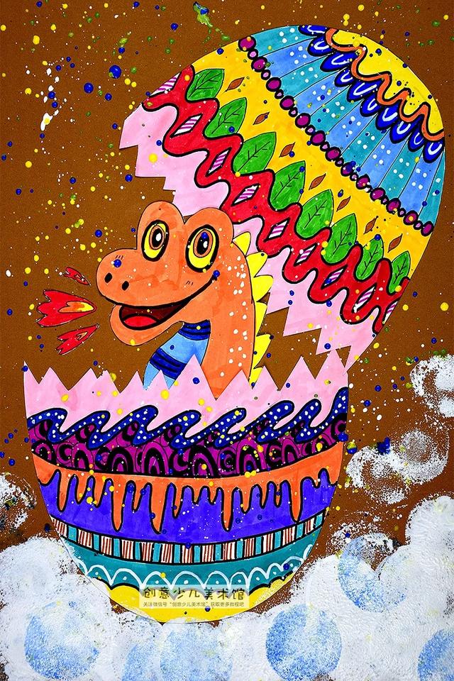 幼儿美术创意画小恐龙,综合创意画--重回恐龙时代