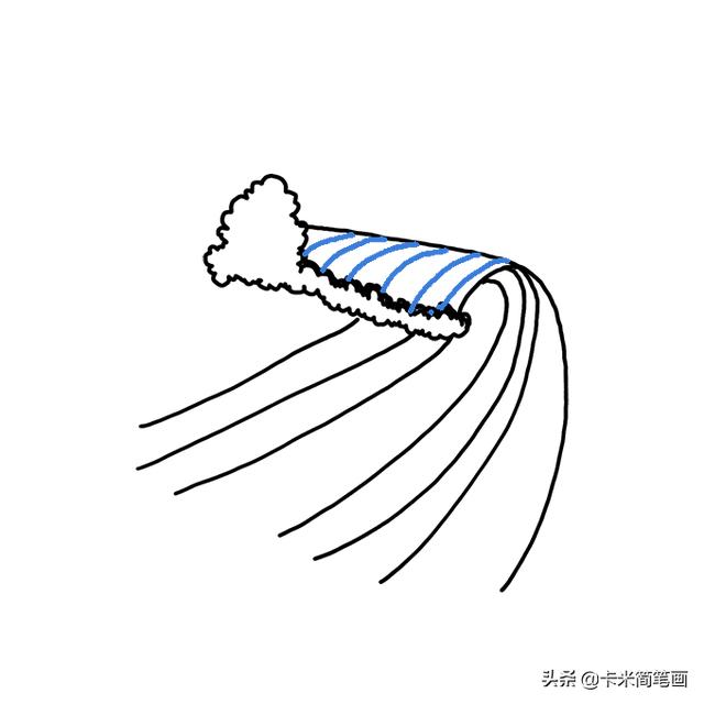 第三步:在浪花处引出两根线条来画出顶上的波浪