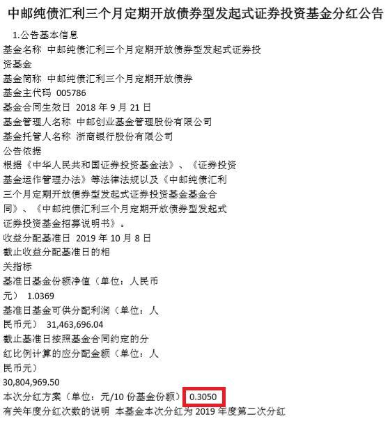 中欧双利债券C多长时间分红「中邮纯债汇利三个月定期开放债券分红 每10份派发0 305元红利」