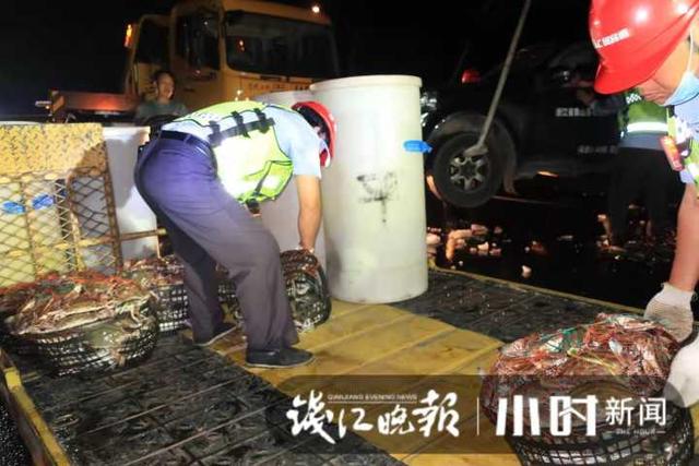 货车爆胎侧翻，八百斤梭子蟹洒落浙江这条高速