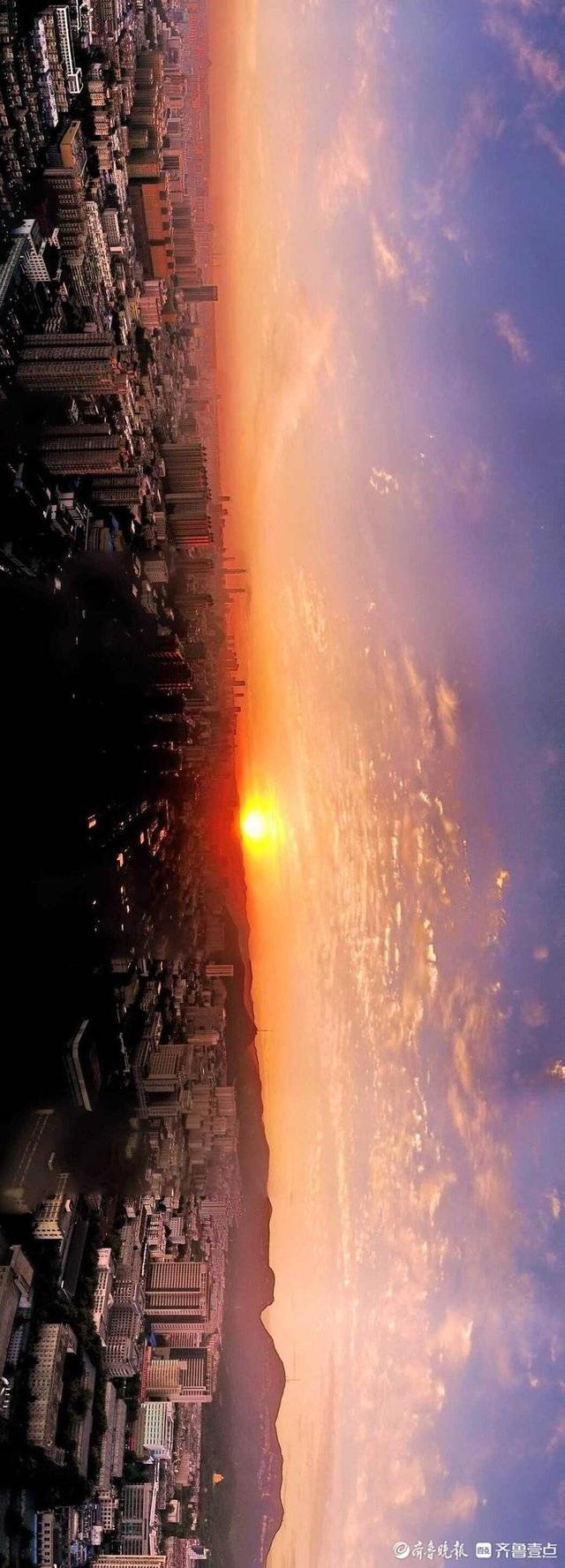 終結陰雨天 濟南終於雲開霧散紅霞滿天 方舟島