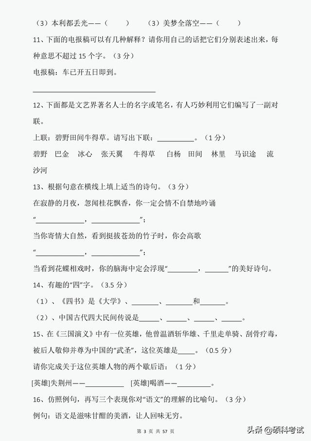 小升初分班试卷（7套附答案）重点中学尖子班，语文冲刺必备 小升初 第3张