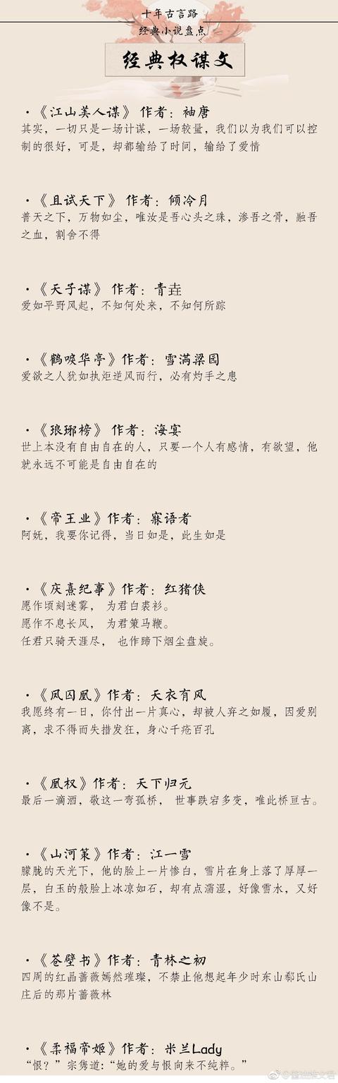 强推 古言九大标签 共百本经典作品盘点 总有一篇是你心头最好 ​