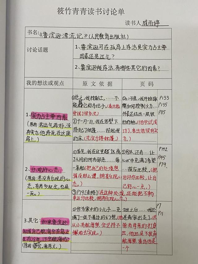 鲁滨逊漂流记表格图片