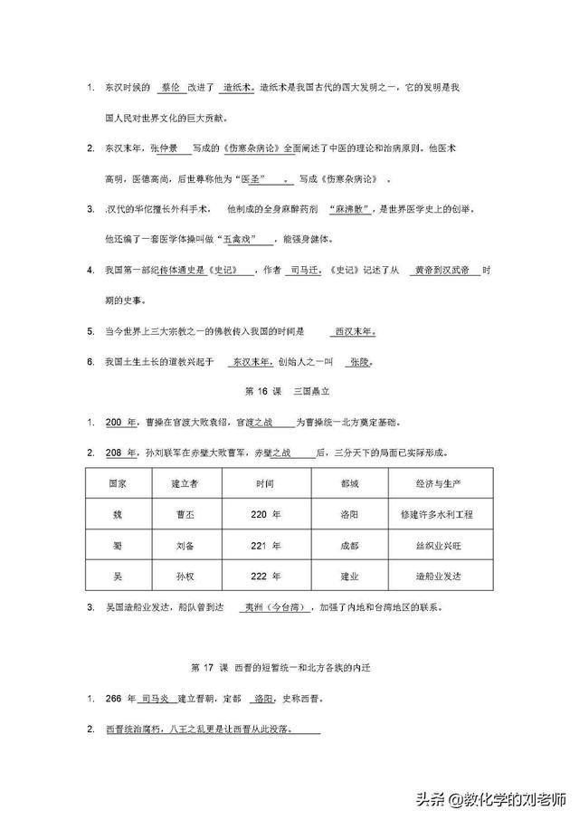 免费下载：部编人教版七年级上册历史知识点复习总结