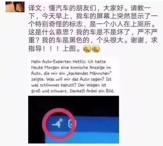 仪表盘出现个白色的车图案标志，仪表上亮起了蹲马桶的白色灯是啥意思，听老司机一说，车主真尴尬