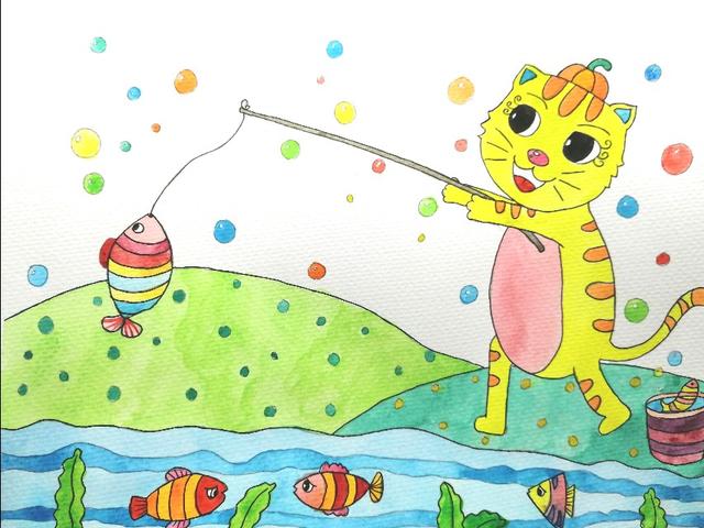 小猫钓鱼最简单的画怎么画（第1课　小猫钓鱼）(1)