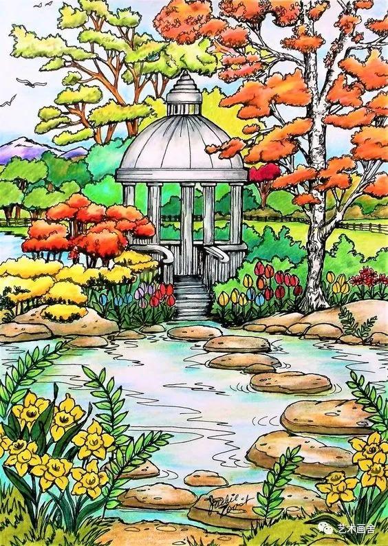 儿童马克笔画画简单又好看（用马克笔画沿途风景）(6)
