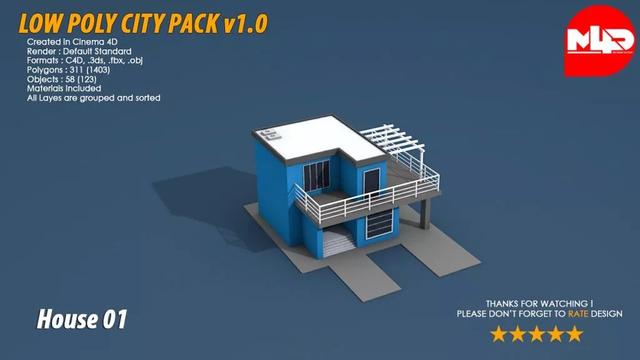 C4D模型盛宴，送C4D城市建筑模型素材，低多面体模型