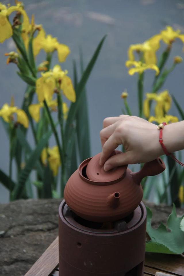 「唐叙」雨后河边石上饮，落花香褪茶香飘