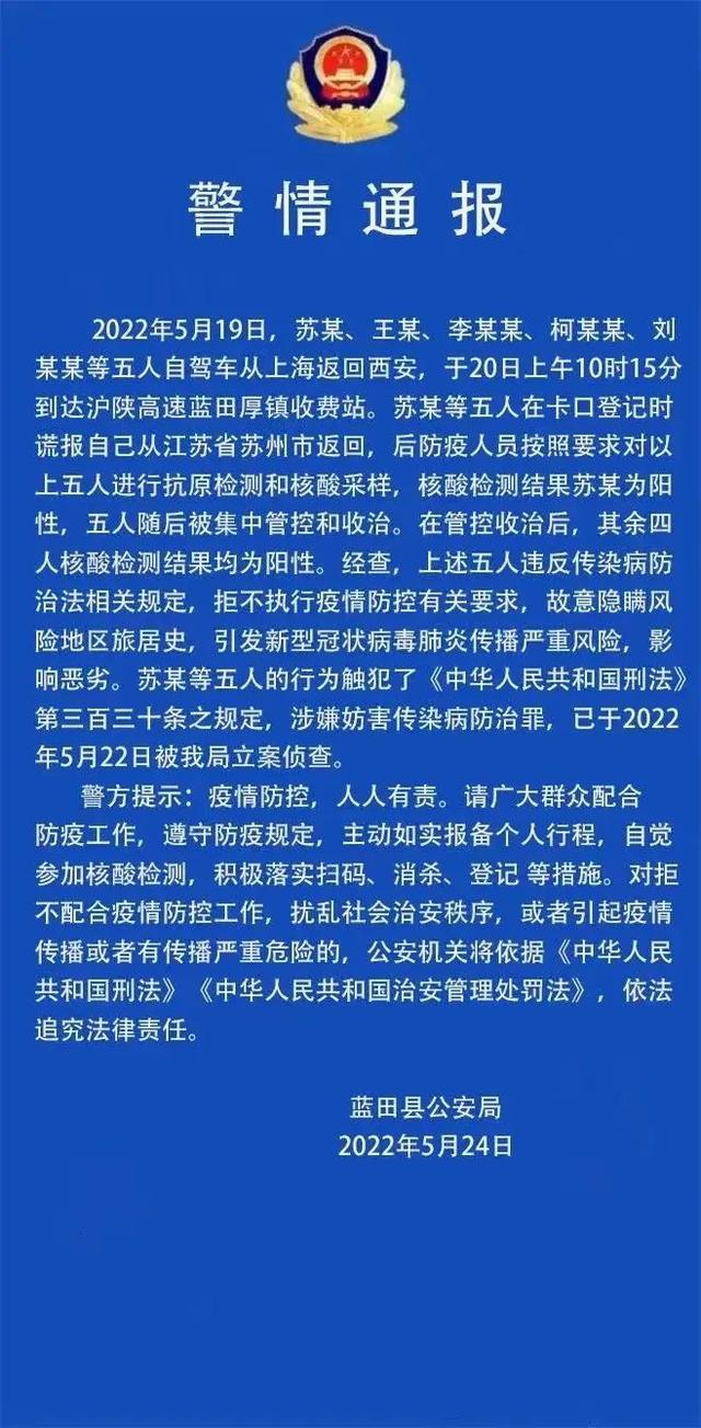 五人自驾返回，核酸均阳性，隐瞒行程，被立案侦查！请引以为戒……