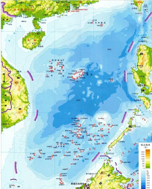 南海水深图在去年年底,英国海军一架f-35b战机从"伊丽莎白女王"号航母
