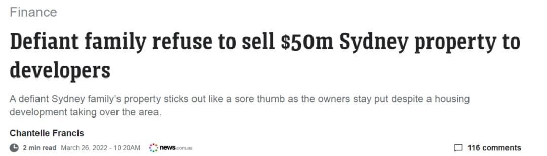 悉尼最牛“钉子户”坚决不卖自家豪宅，被住宅区包围，估价4000万