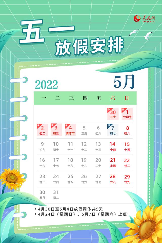 五一调休(2022年劳动节放假安排来了!放假调休共5天)(图1)