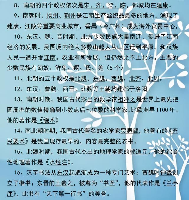 初中历史1-6册总复习+重要简答题！考试常考，对孩子很重要