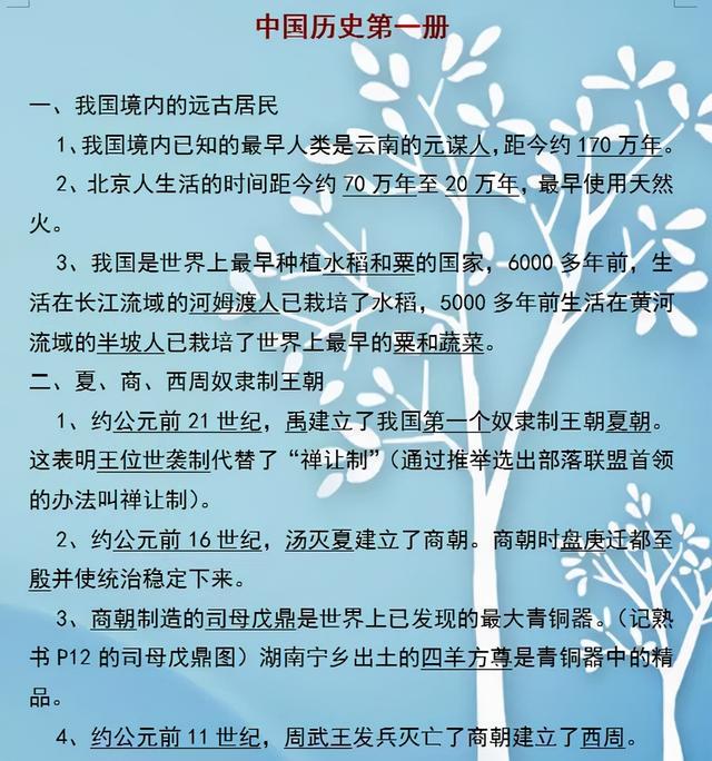 初中历史1-6册总复习+重要简答题！考试常考，对孩子很重要