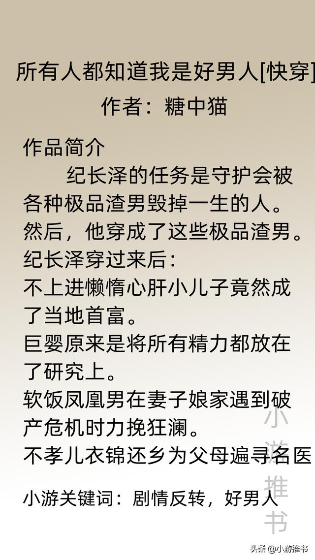 推荐四本快穿文 男主向 糖中猫大大的好男人系列小说 书荒必入