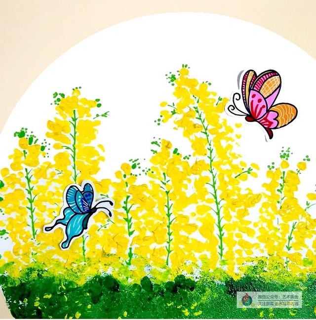画一幅春天的美丽景色，春天的油菜花儿童画？