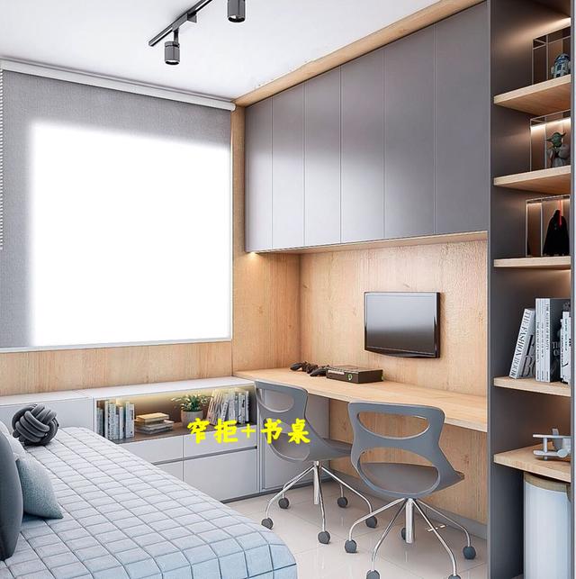 飘窗转角化妆台床头柜一体