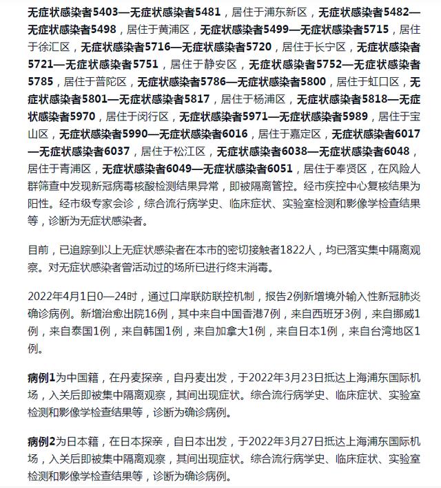 上海昨日新增本土确诊病例260例 本土无症状感染者6051例