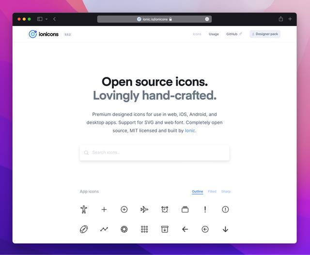 Ionicons - Ionic 出品的免费开源图标库，适用于 web / APP / 桌面应用
