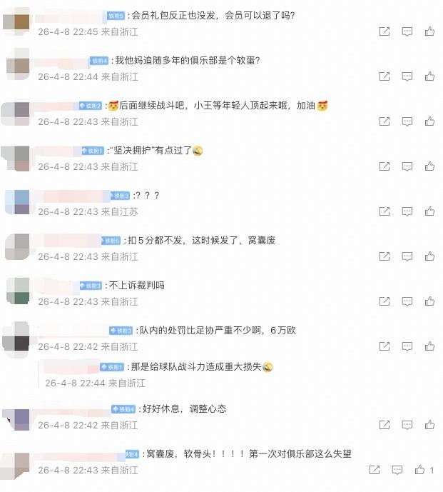 米特里策被隊內罰6萬歐，許多浙江球迷在公告評論區表示對俱樂部失望