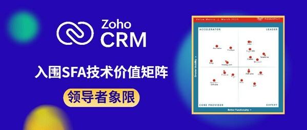 认可源于专业，Zoho CRM入围SFA技术价值矩阵