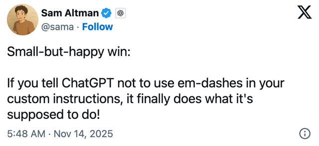 OpenAI宣布已修復ChatGPT存在已久的破折號問題 - 