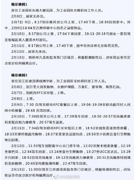 苏州7例确诊病例活动轨迹
