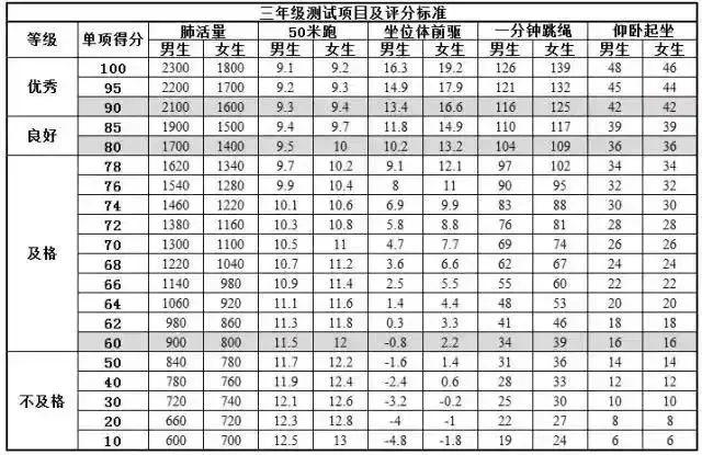 坐位体前屈评分标准