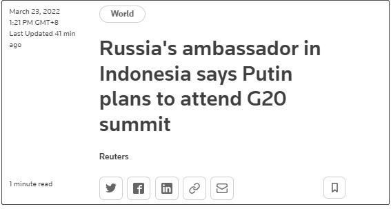 普京计划参加G20峰会